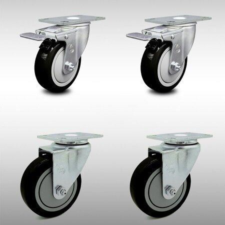 Service Caster 4 Inch SS Black Polyurethane Top Plate Caster Total Lock Brakes SCC, 2PK SCC-SSTTL20S414-PPUB-BLK-2-S-2